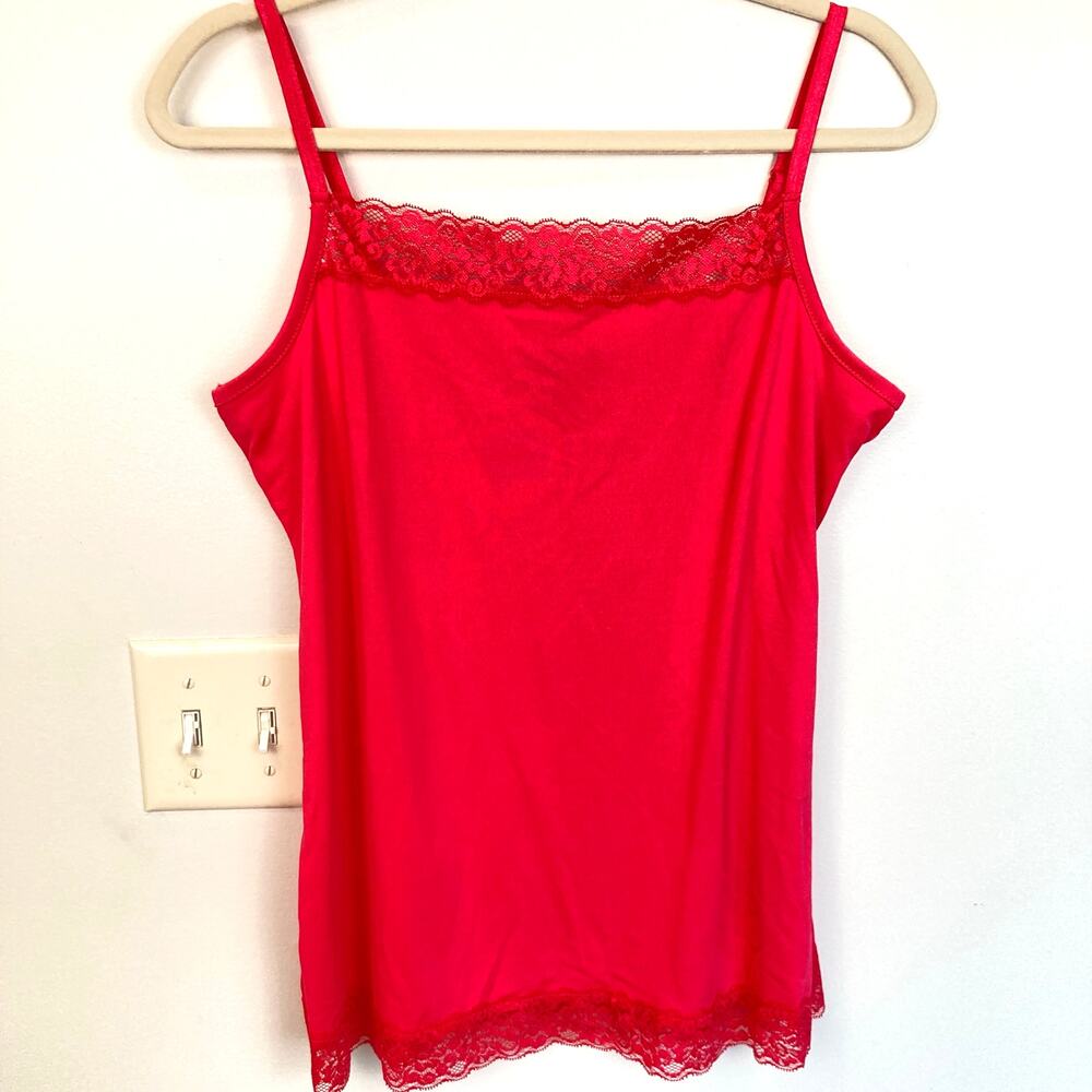 Fashion Bug Womens M Hot Pink Lace Trim Stretch Cami Y2K Coquette Romantic Fairy